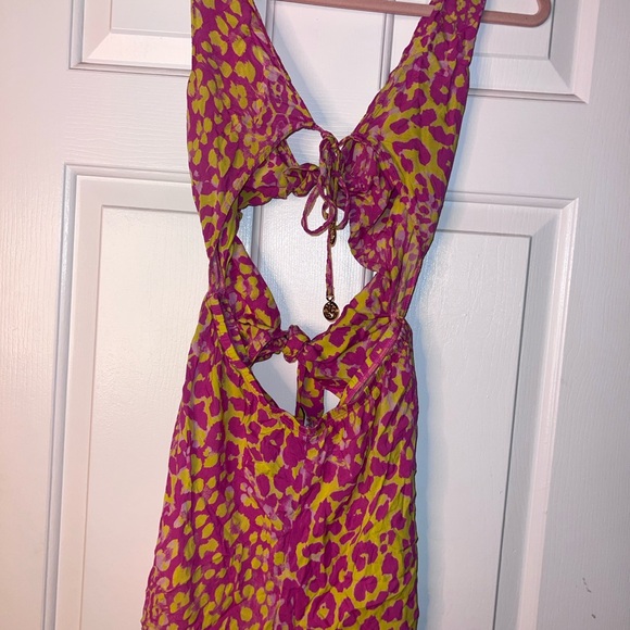 Luli Fama Vibrant Pink and Yellow Cheetah Cutout Romper - Picture 5 of 11